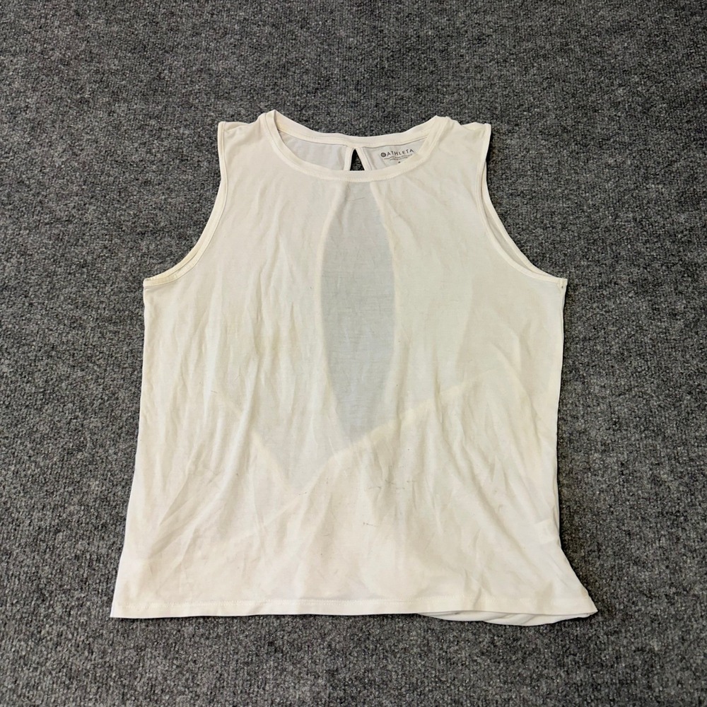 Athleta Tank Top Womens Size S White Open Tulip Back Sleeveless Activewear Yoga
